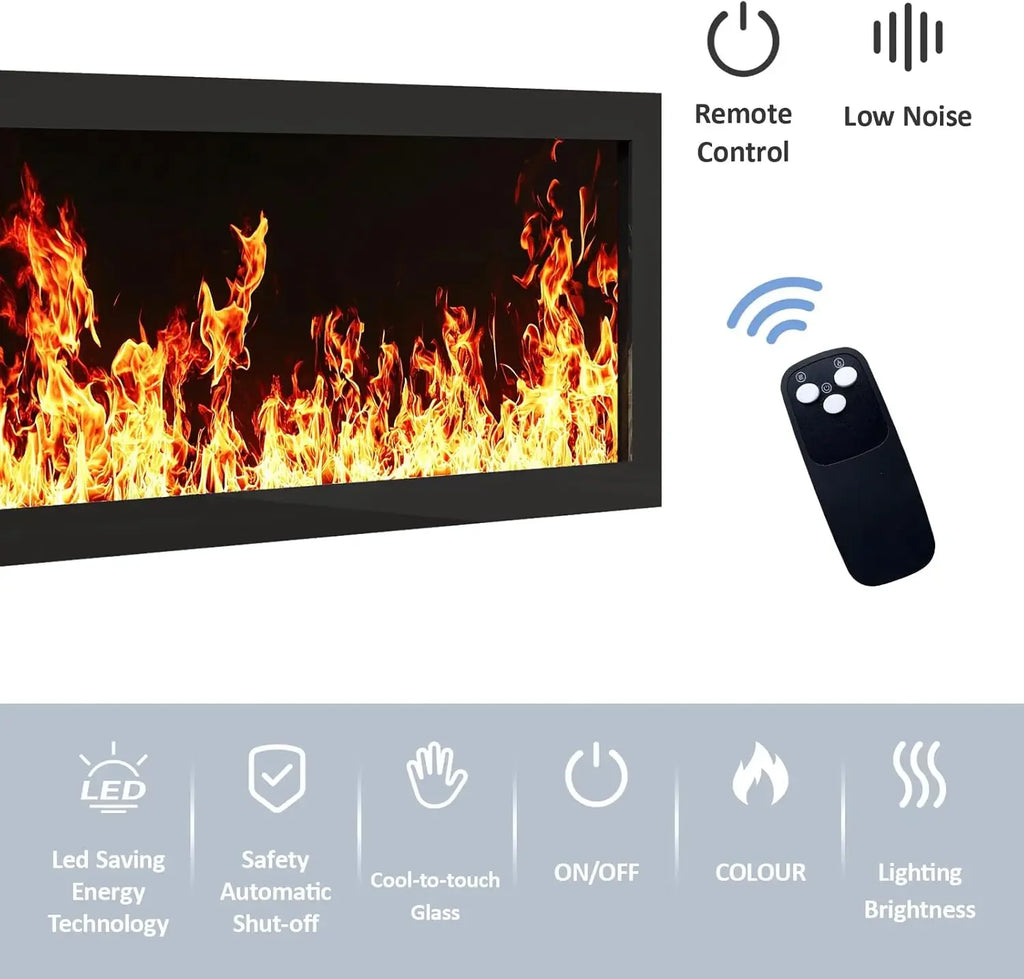 94.5" Natural Fireplace Tv Stand with 47 inch Electronic Fireplace, Unheated Entertainment Center with 5 Flame Brightness and 12