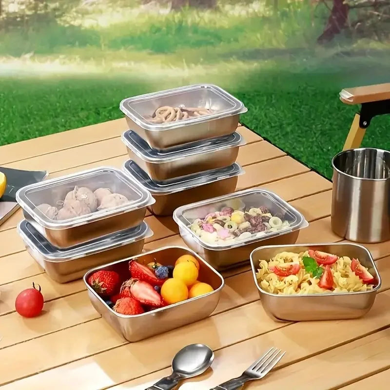 5 recipientes apilables de acero inoxidable para preparación de alimentos para refrigerador y almuerzo, ideales para preparación de comidas, viajes y almacenamiento en cocina