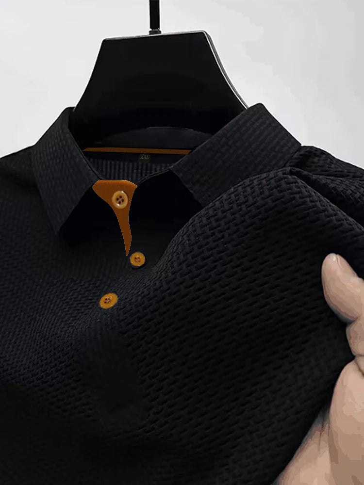 Men's Ice Silk Short-Sleeve Polo Shirt - Casual Knit Button Top