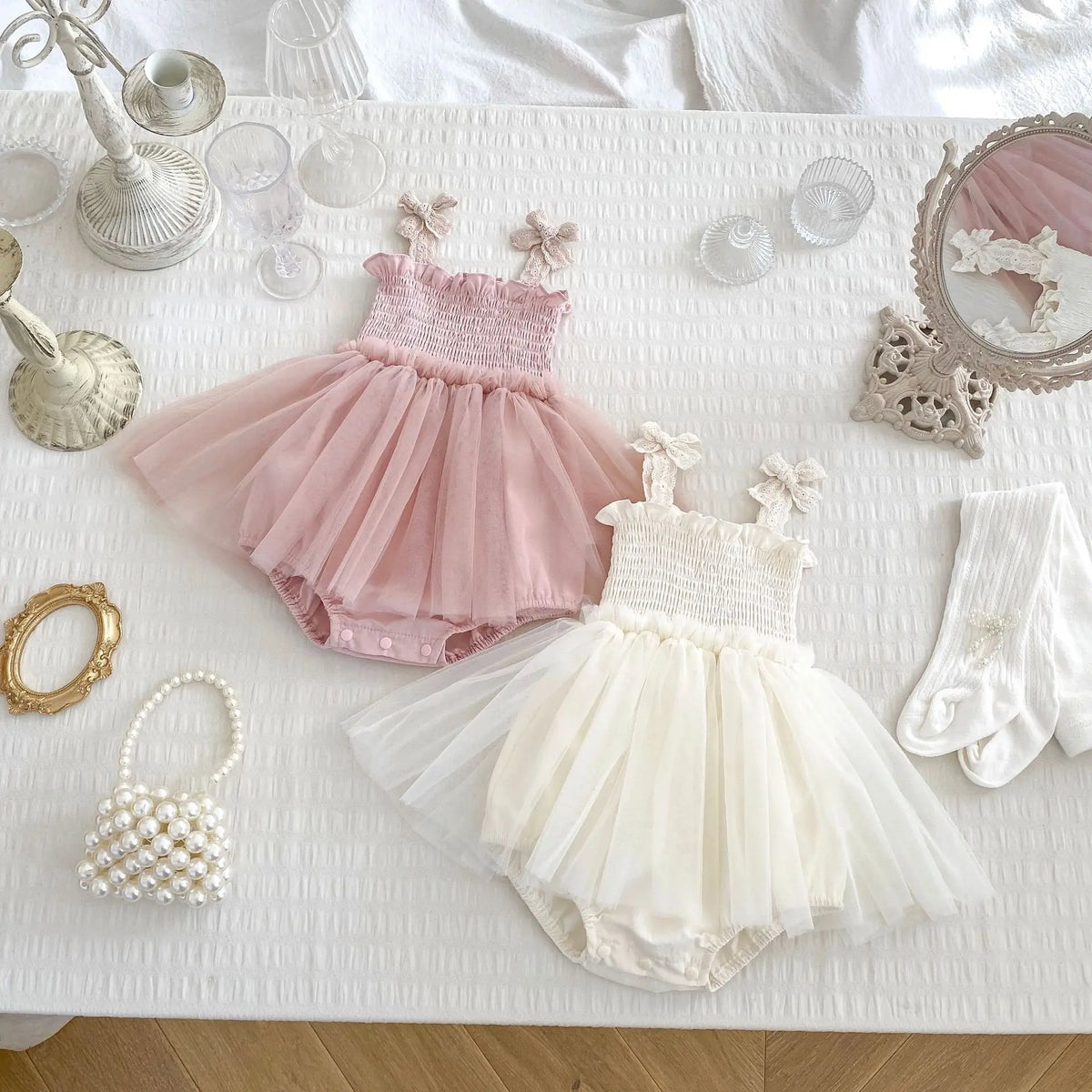 Baby Girl Summer New Bow Strap Bag Fart Clothes Baby Hundred Day Banquet One Year Old Princess Mesh Dress Gift Dress