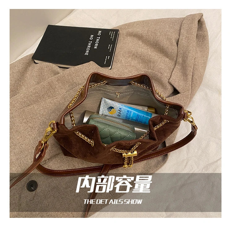 2026 Soft Commuting Crossbody Bags Faux Suede Sewing Hot Sale Bags for WomenThread Solid Color String Women's Handbags