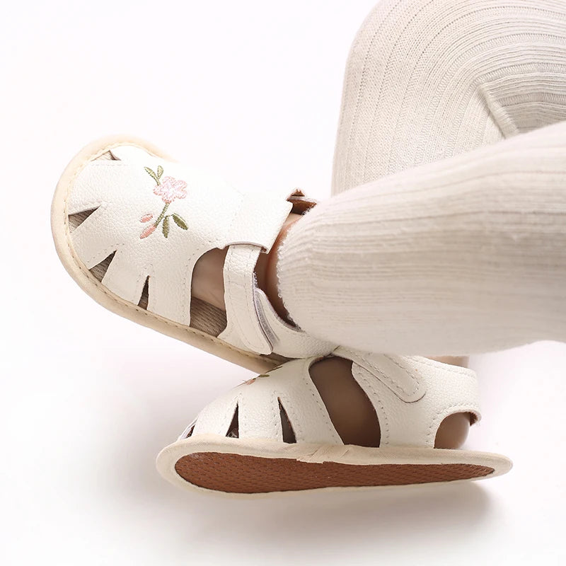 New big bow floral 0-18 months baby princess shoes sandals breathable PU upper walking shoes