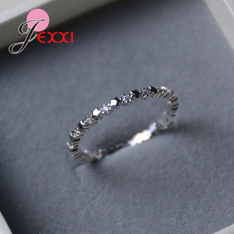 Luxury Original Delicate Solid 925 Silver Needle Stars Finger Ring Authentic Real Clear Cz Jewelry For Women'S Wedding