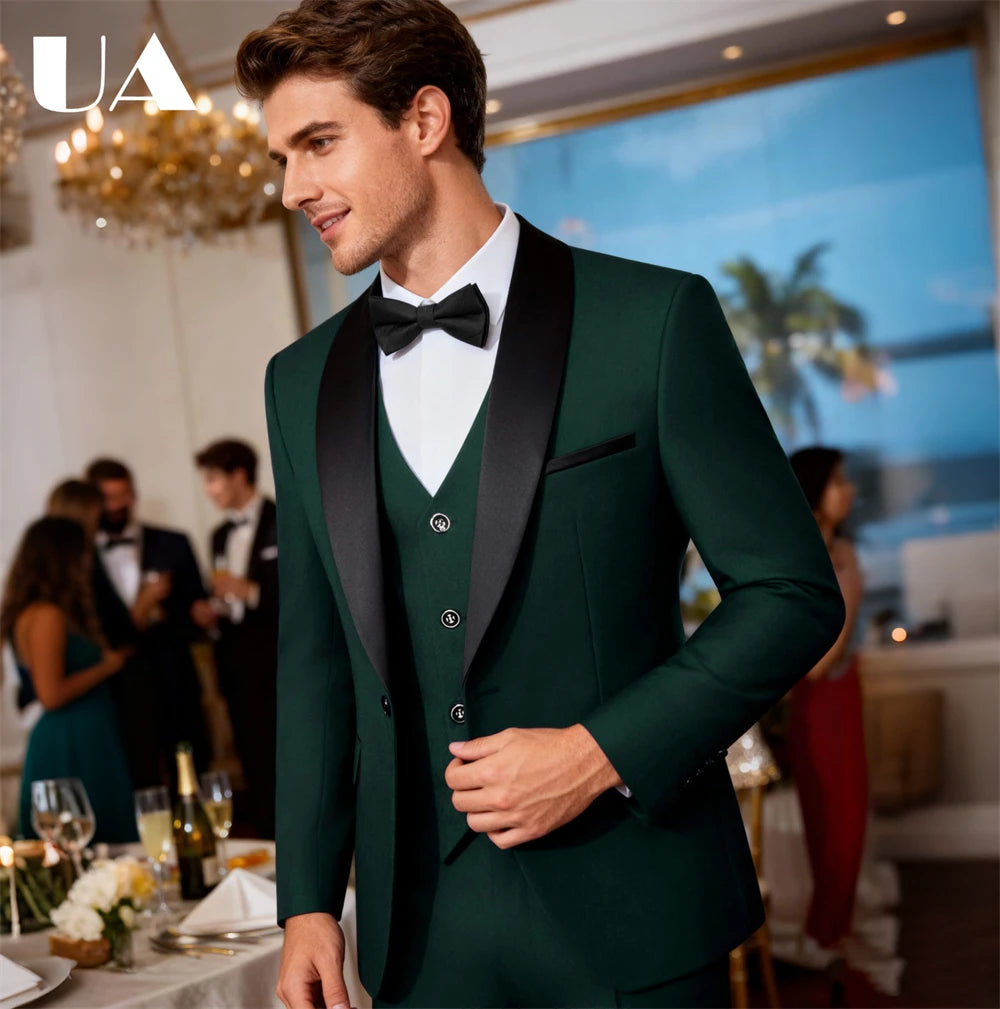 ULBYANRY Mens 3-Piece Suit Set (Jacket Vest Pants) Formal Business Tuxedo XXS-7XL Tailored Party Prom Wedding Suits