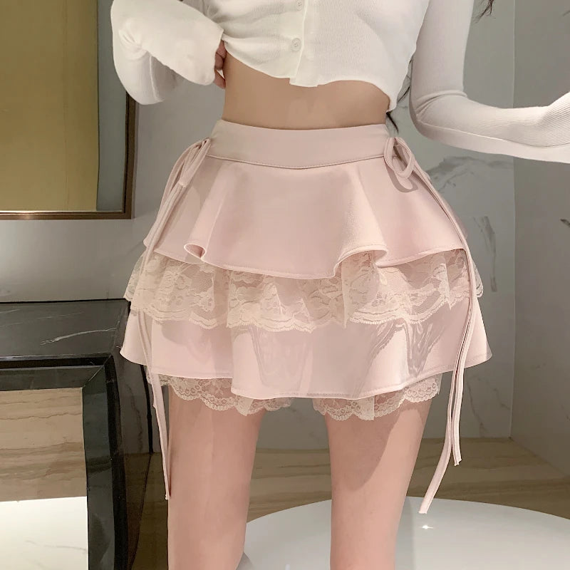 Women's Lolita Style High Waist Ruffle A-Line Mini Cake Skirt