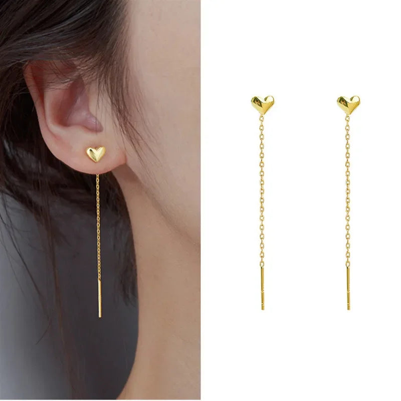 Rose Gold Threader Drop Earrings for Women Long Hanging Zircon Crystal Piercing Jewelry