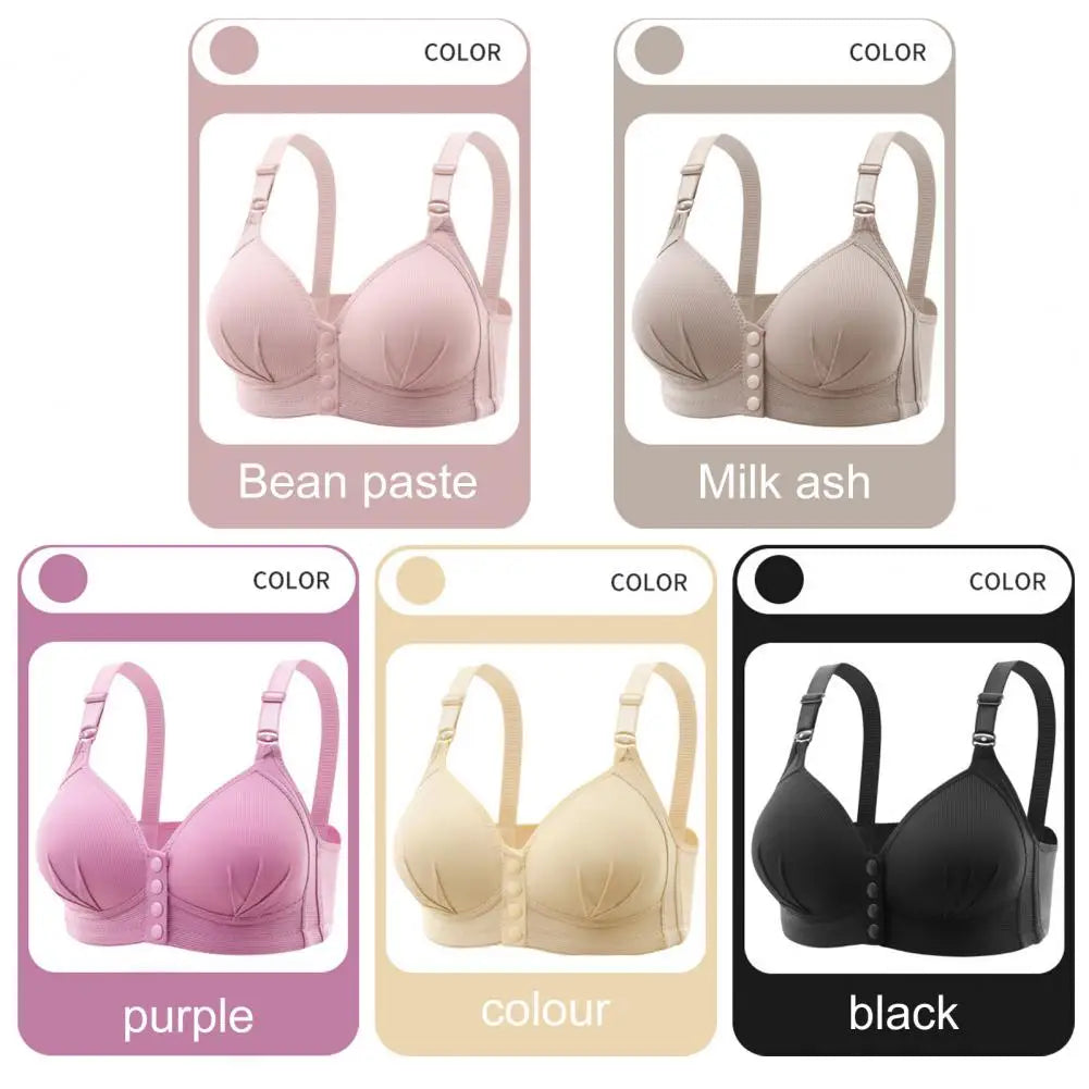 Breathable Bra Front Button Closure Push Up Bra For Women'S With Adjustable Straps Plus Size Support No Wire Design For Ladies