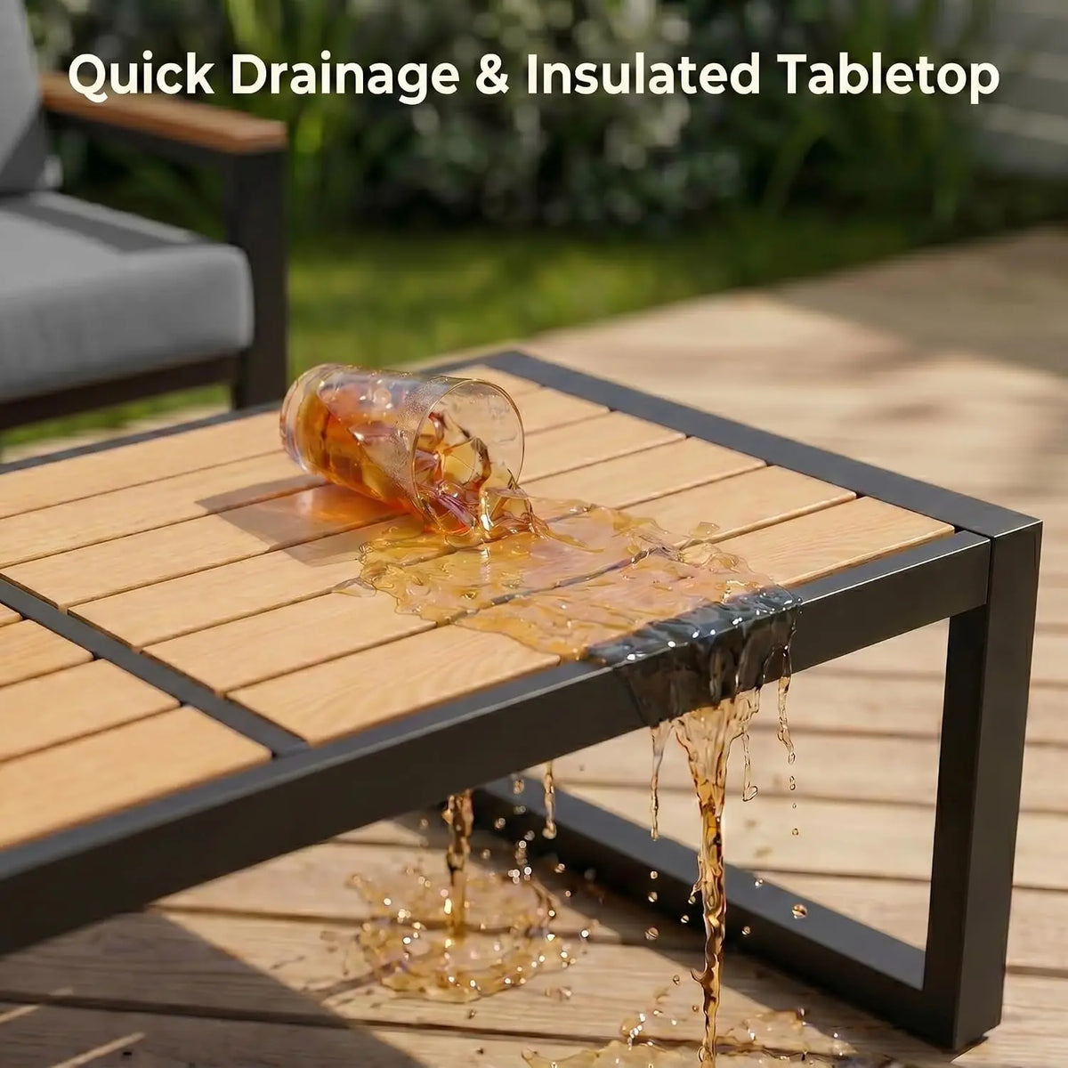 Metal Patio Set 4-Piece Outdoor Conversation WPC Table Washable Cushions Weather-Resistant Seating Yard Poolside, Customized
