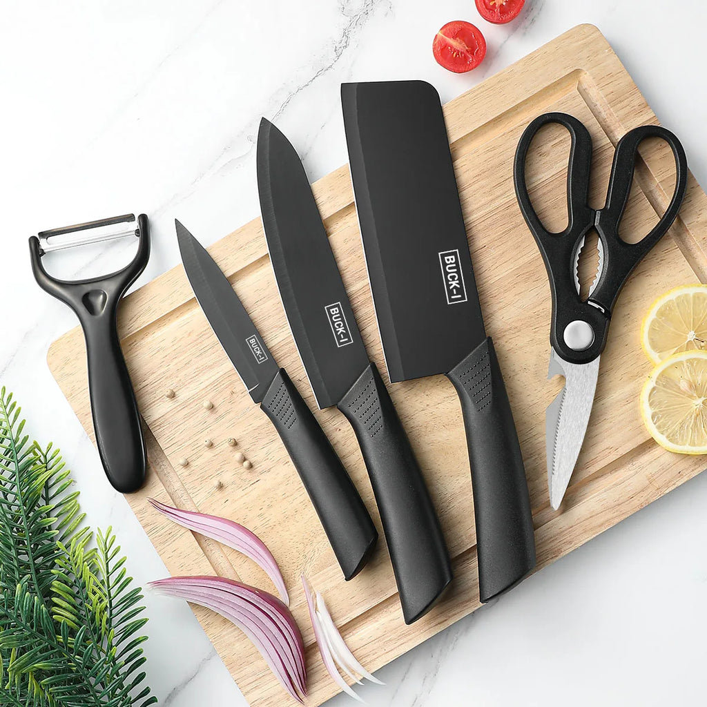 Juego de cuchillos de cocina de 3/5 piezas, juego de cuchillos de acero negro de alta calidad, cuchillos de regalo de acero inoxidable, utensilios de cocina para el hogar