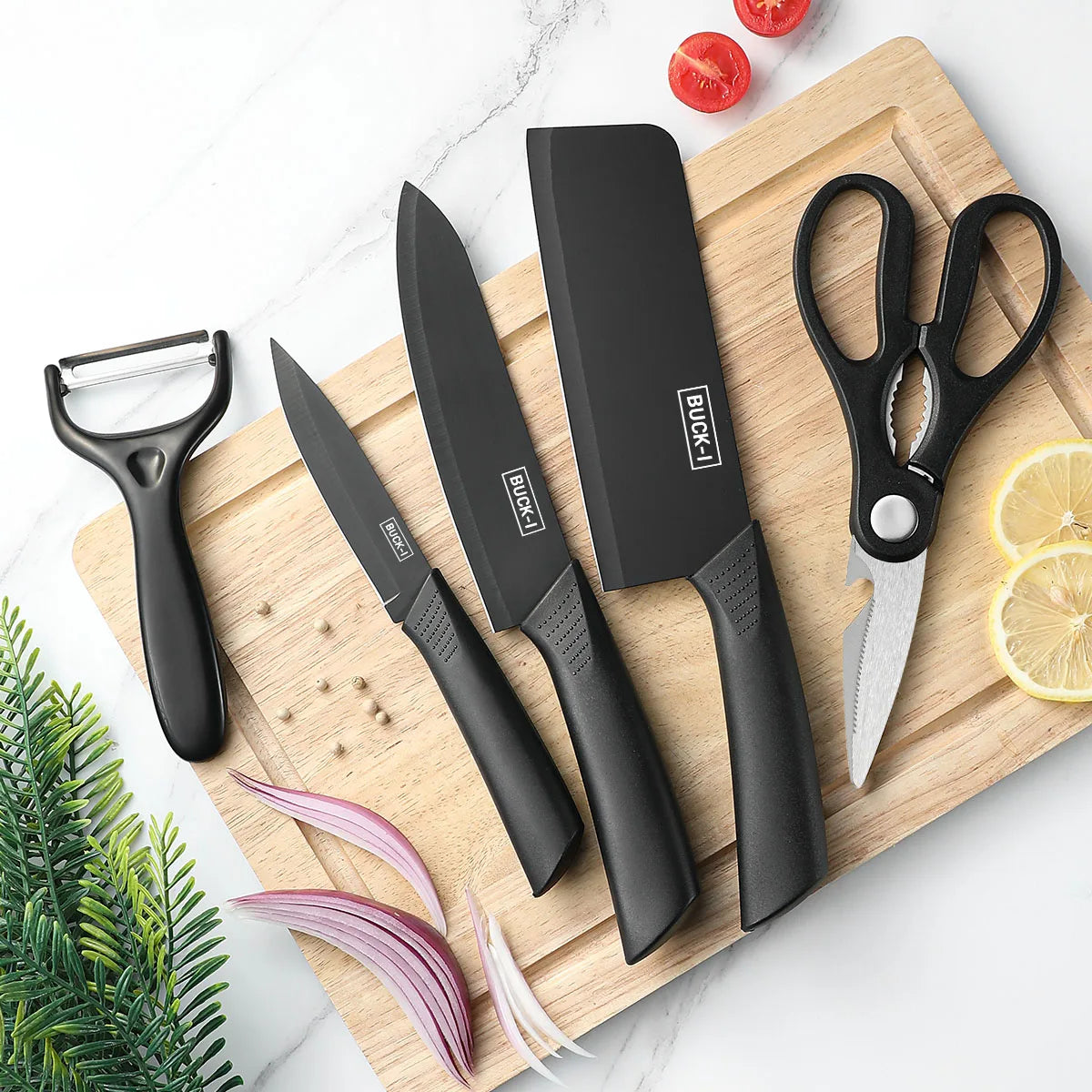 Juego de cuchillos de cocina de 3/5 piezas, juego de cuchillos de acero negro de alta calidad, cuchillos de regalo de acero inoxidable, utensilios de cocina para el hogar