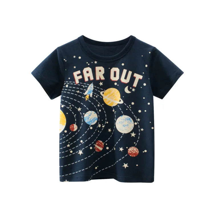 Tsaujia Boys' Short Sleeve Cotton T-Shirt - Cartoon Print Active Top