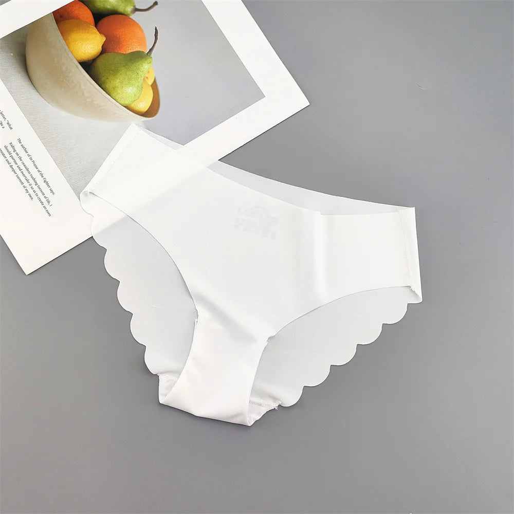 3Pcs/set Ruffle Cut Ice Silk Seamless Underwear Women Plus Size Thin Panties Drop Waist Hip Lift Briefs Female Underpants