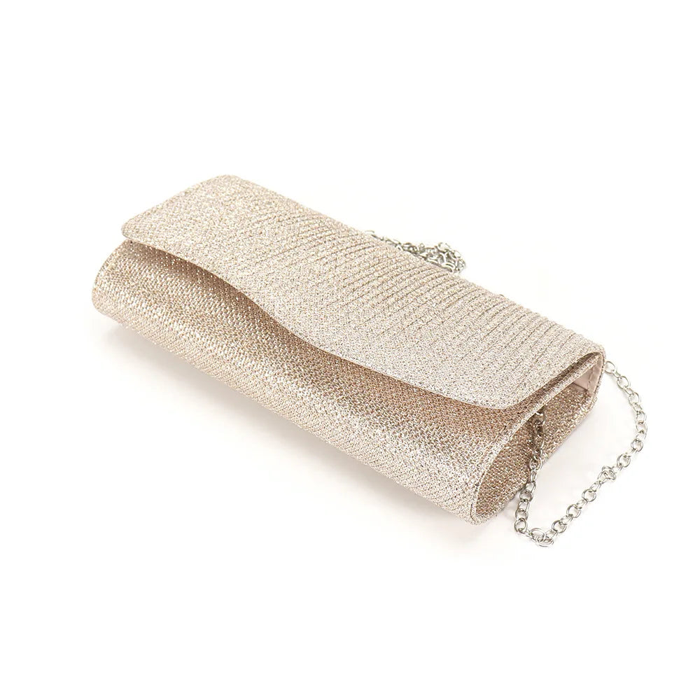 2026 New Women Fold Glitter Handbag Shiny Envelope Evening Bag Ladies Pleated Silver Clutch Chain Wedding Party Mini Long Purse