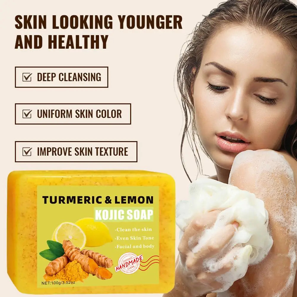 Lemon Turmeric Kojic Acid Soap Bar - Handmade Exfoliating Face & Body