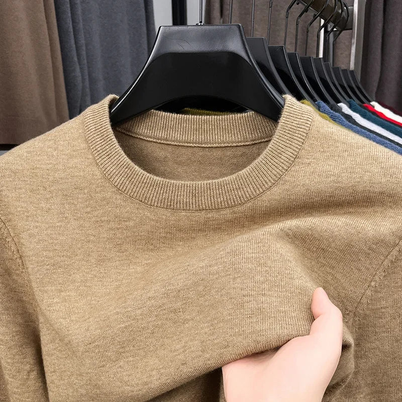 2025 New Men'S Casual Sweater Round Neck Long Sleeve Knitted Sweater Diamond Pattern Fashion Versatile Top
