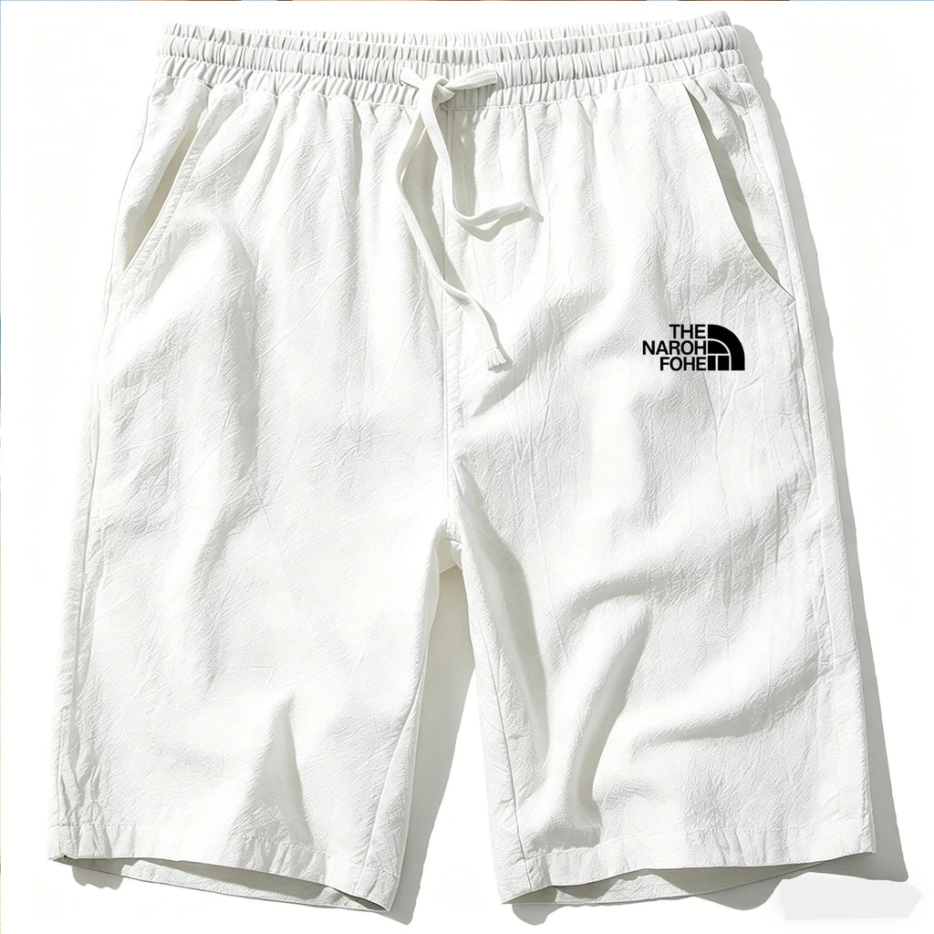 Men Cotton Linen Shorts Summer Lightweight Breathable Casual Beach Style Shorts Basic Solid Color Sweatpants Elastic Waist