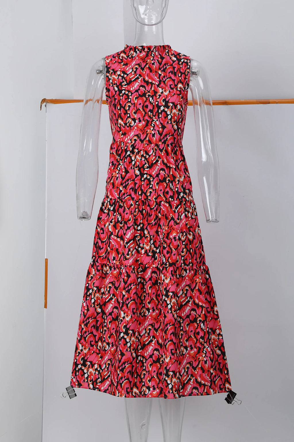 New European and American Summer Cross-border Seaside Vacation Mid to Long Sleeveless V-neck Tassel Abstract Print Dress
