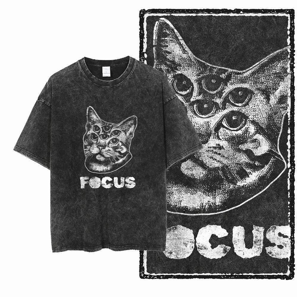 Coolmind Db Cat Printed Acid Washed Cotton T Shirt Unisex Exclusive Graphic Streetwear Tee For Men Big Size