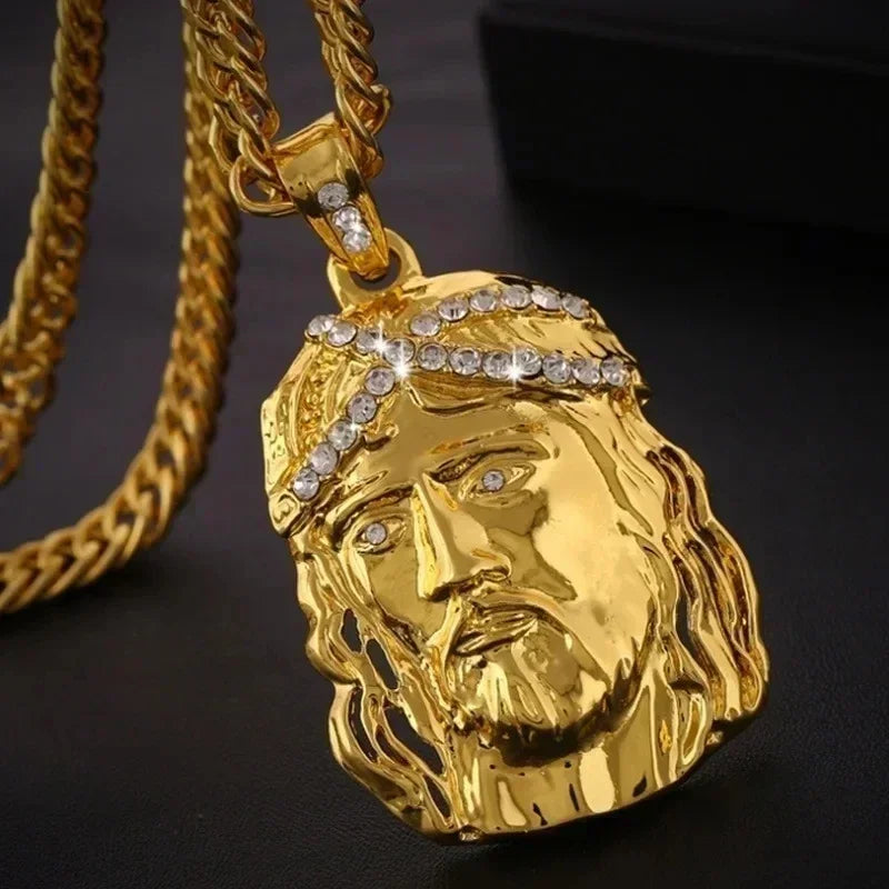 Christian Jesus Portrait Iced Out Necklace Pendant For Men And Women Cross Catholic Amulet Jewelry