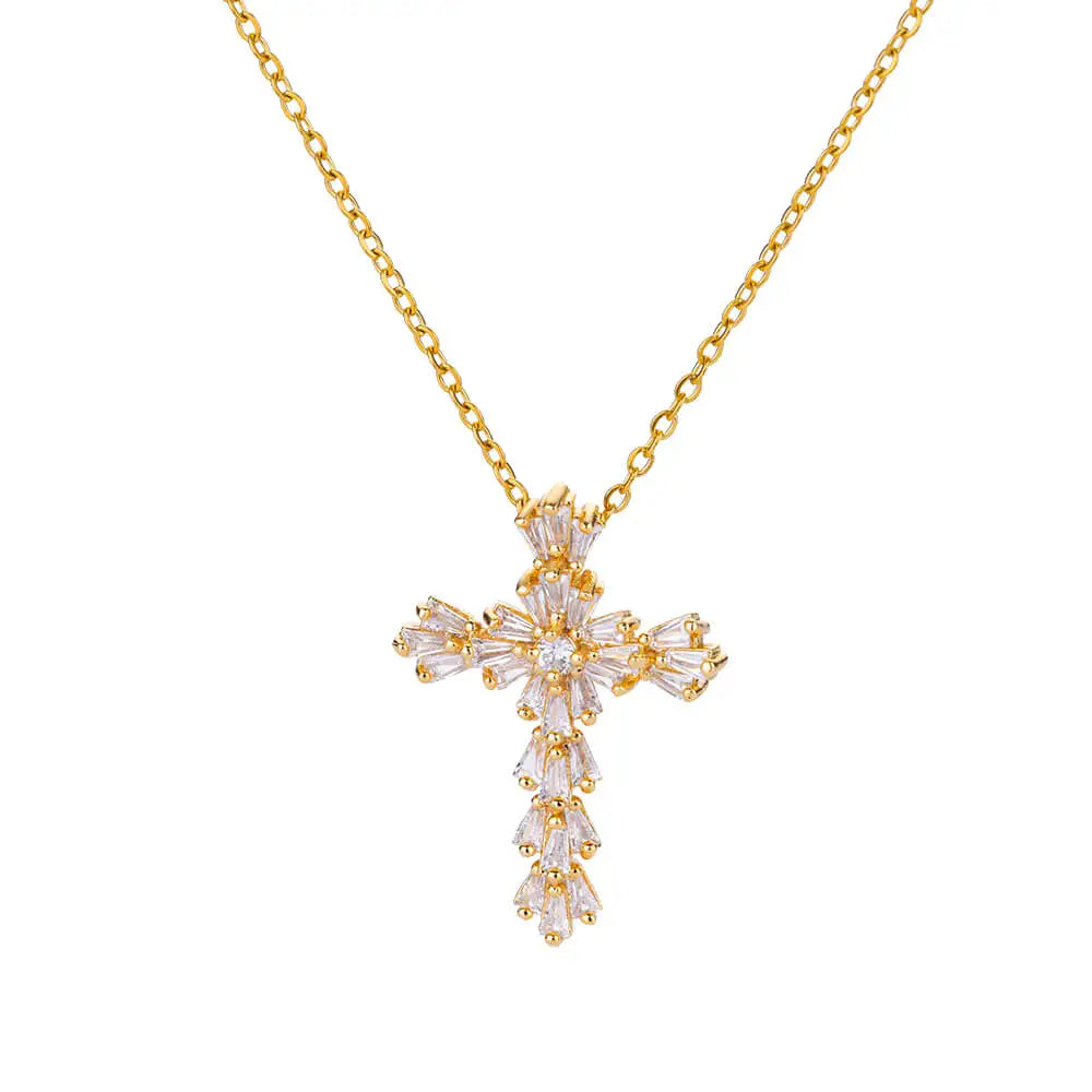 Stainless Steel Jesus Cross Necklace For Women'S Men Gold Color Caravaca Angels Crucifix Charm Choker Rapper Jewelry Hip Hop
