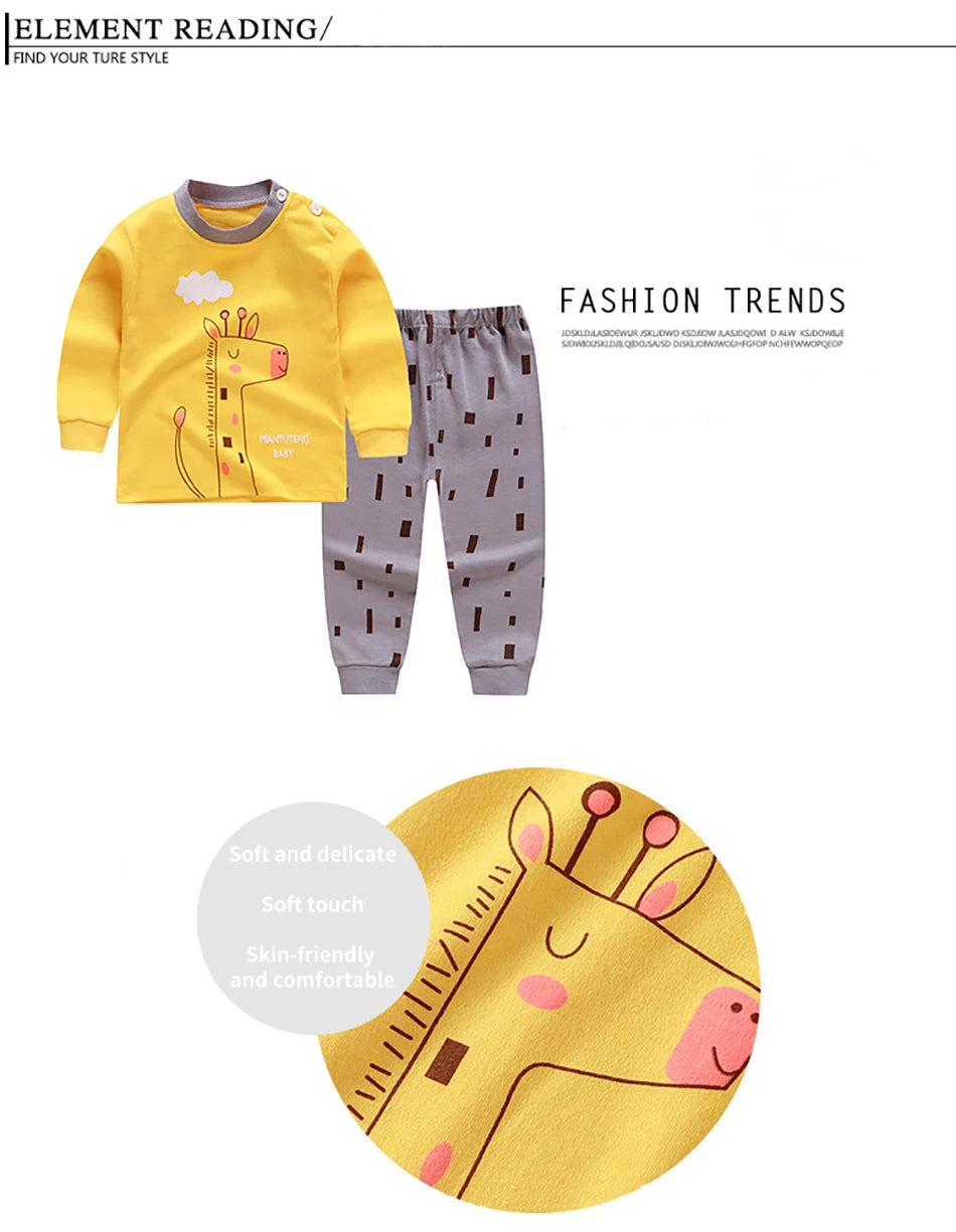 Cartoon Unicorn Animal Sleepwear Children Pajamas Sets Unisex Kids Autumn Clothing Durable Soft Warm Comfort for Every Day Use