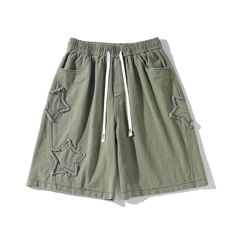 Star Patchwork Shorts Men Vintage Denim Summer Basic All-Match  High Waist Leisure Ulzzang Streetwear Chic Shorts