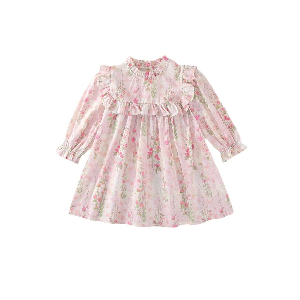 Children Girl Vintage Dress Spring Autumn Lace Turn Down Collar 2-8Y Princess Dress Fragment Flower Long Sleeve Baby Girls Dress