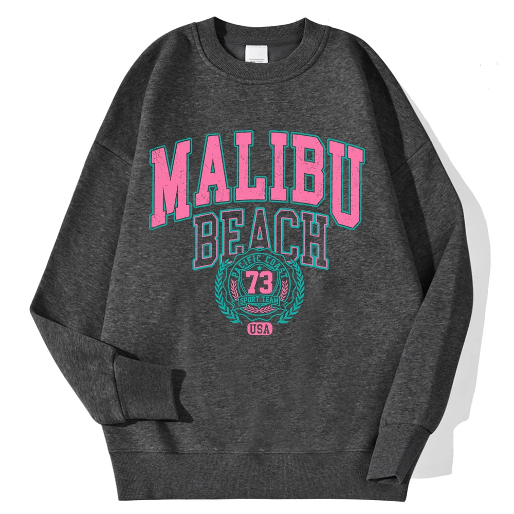 New York California Malibu Letter Sweatshirts Winter Women'S Casual Loose Hoodie Fleece Warm Crewneck Pullover Comfortable Clothes
