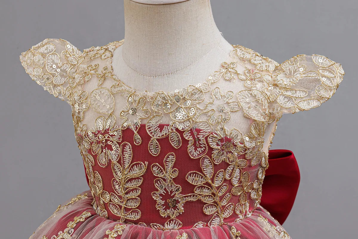 HETISO Children's Dress Princess Embroidery Lace Flower Girls Holiday Party Ball Gown Little Kids Summer Costume 1-6Y