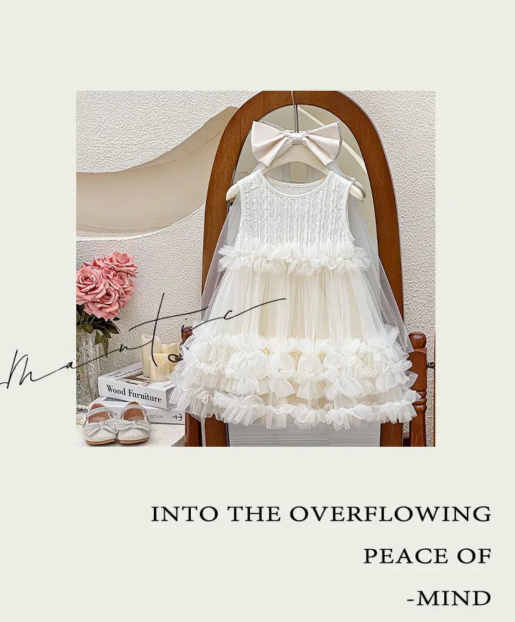 New Summer Baby Girls Sleeveless Tulle Princess Party Dress Layered Ruffle Fluffy Tutu with Large Back Bow Party Wedding P2516
