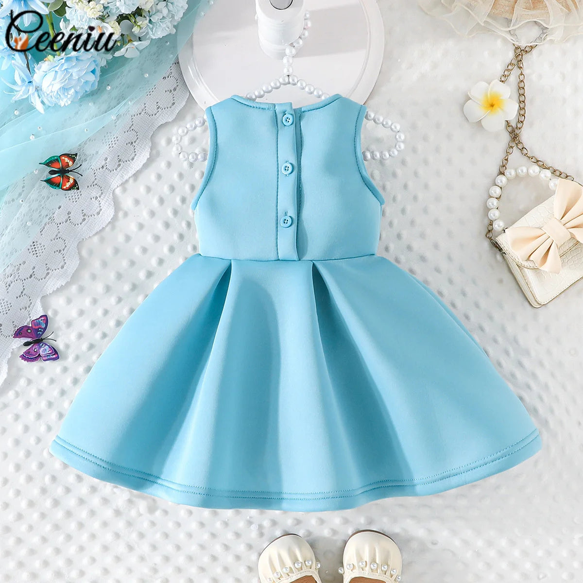 1-5Y Toddler Girl Party Dresses Sleeveless Front Fashion 3D Mesh Flower Dress For Girls Baby Kids Clothes Girls Birthday Gown