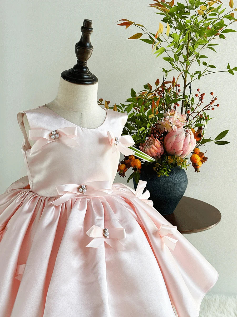 Dreamy Vow D255 Elegant Girls Party Dress Pink Satin Bowknot Gown Kids Wedding Birthday Princess Dress Children Flower Girl