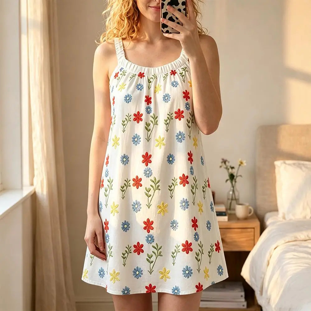 Cute Colorful Flower 3D Printed Night Dress Women Comfortable And Soft Strap Nightgown Summer Casual Home Sleeveless Pajamas