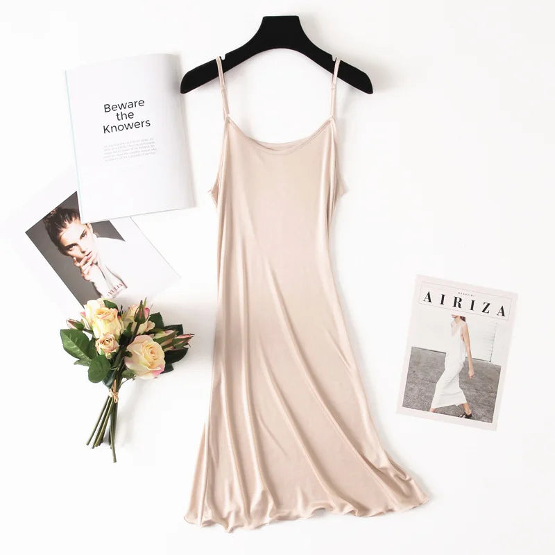 Winsleter, 23%Silk 77%Viscose Petticoat, Women Intimates Sexy Slip Dress, Solid Minimalist Nightgown Skirt 2026 Spring P62942JF