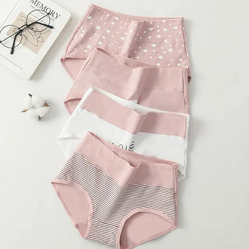 4Pcs Women'S'S Panties High Waist Underwear Fashion Print Girls Briefs Breathable Cotton Panty Plus Size M-5Xl Female Lingerie