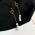 Korean Fashion Style Pearl Long Tassel Clip on Earrings for Women Simple Temperament Long Chain Non-piercing Ears Clip Earrings