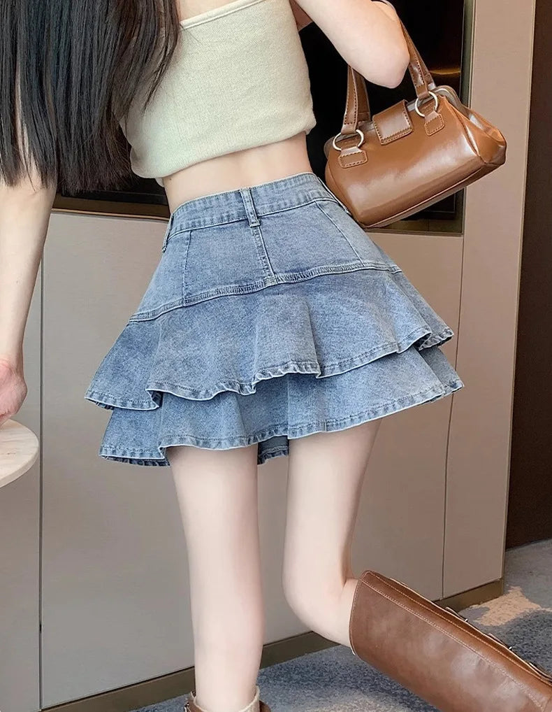 American High Waist A-word Denim Skirt Summer Cake Fluffy Skirt Women's Culottes