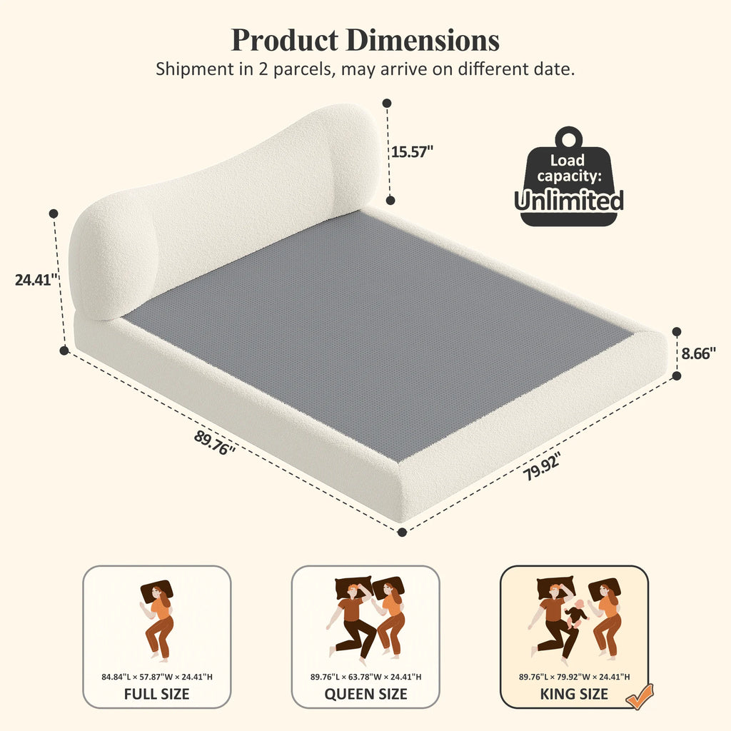 EnHomee Cloud Bed Frame with 5.9" Detachable Headboard, No Assembly Required Beds All-Foam Boneless, Noise-Free, No Box Spring Needed