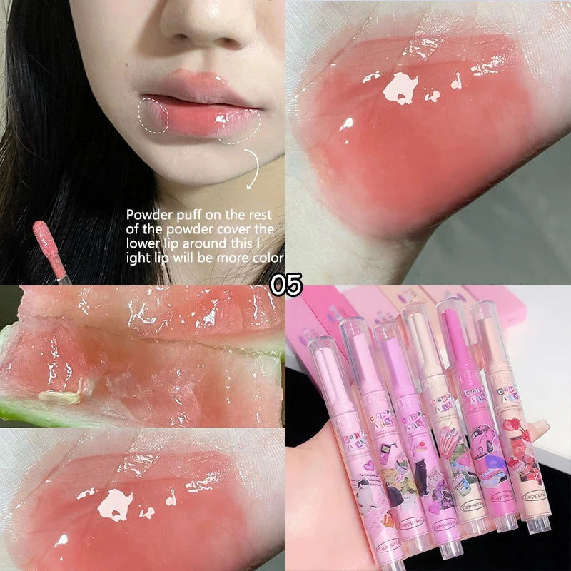 Clear Lip Glaze Jelly Solid Mirror Lipstick Waterproof Love-shaped Watermelon Lip Gloss Fade Lip Lines Moisturising Korea Makeup