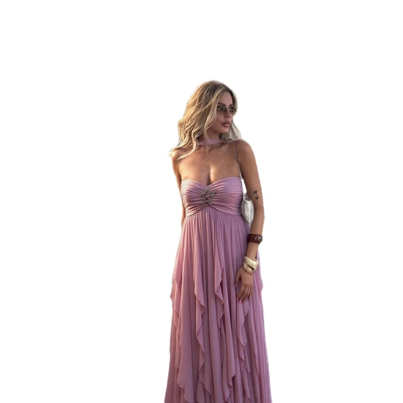 for Women 2026 New Spring Wide Camisole Strapless Sequin Decoration Lotus Leaf Hem Banquet Dress