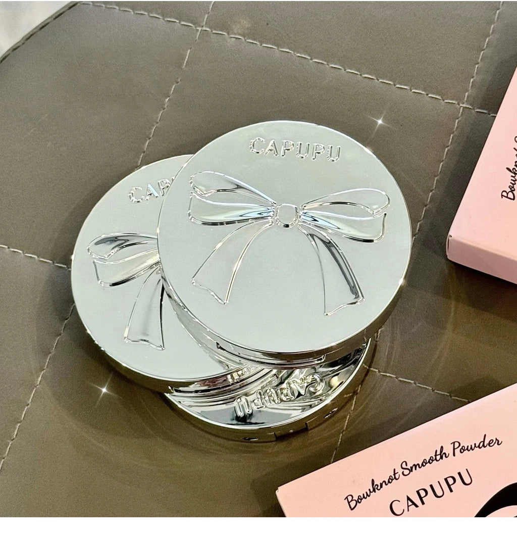Bowknot Pressed Powder Transparent White Matte Brighten Concealer Long-lasting Oil Control Face Makeup Smooth Setting Powder