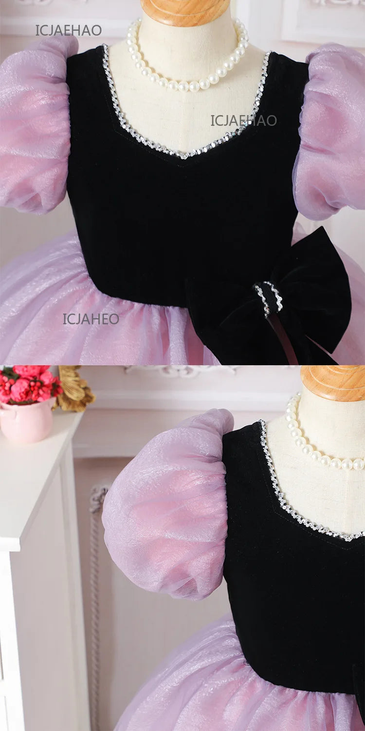 2025 Party Dress Vestido Children Girls Princess Tutu Gown Banquet Piano Host Dresses Outfit Costume New Matching Kids Birthday