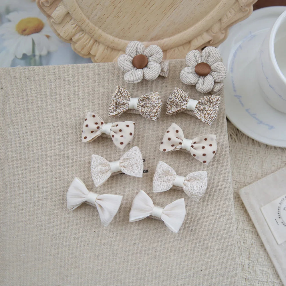 10pcs/Set Baby Hair Accessories for Girls Full Coverage Fabric Lovely Hair Clips Children's Headwear Bow Hair Accessories