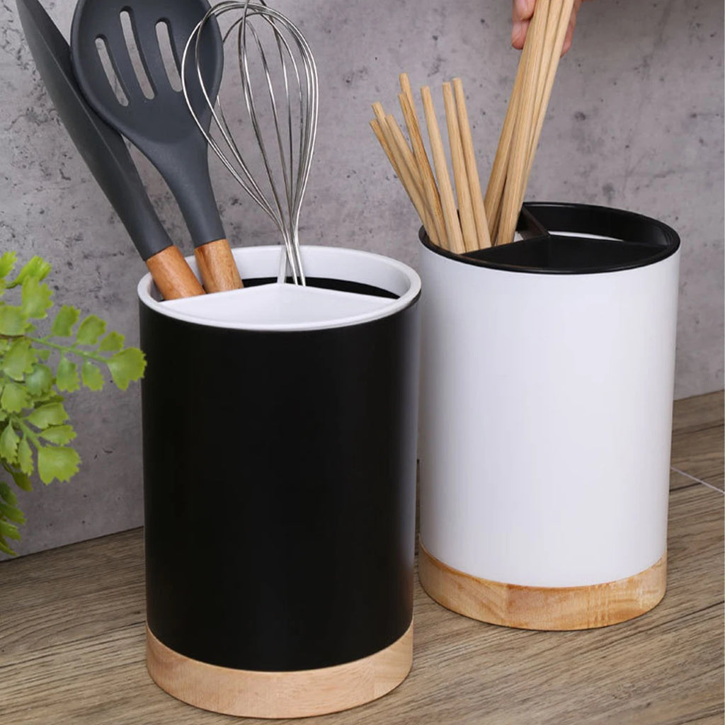 Cubo de almacenamiento de vajilla de cocina, soporte para utensilios, escurridor de cubiertos, estante de almacenamiento de palillos y cucharas de plástico, desmontable con 3 divisiones