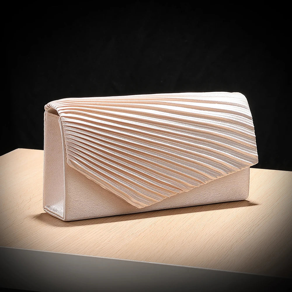 New pleated evening bag - elegant socialite banquet party dress handbag with detachable chain shoulder bag