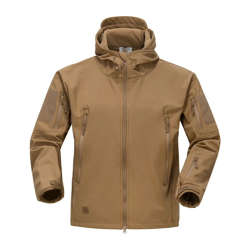 Men's Tactical Soft Shell Fleece Hiking Jacket - Hooded Windbreaker