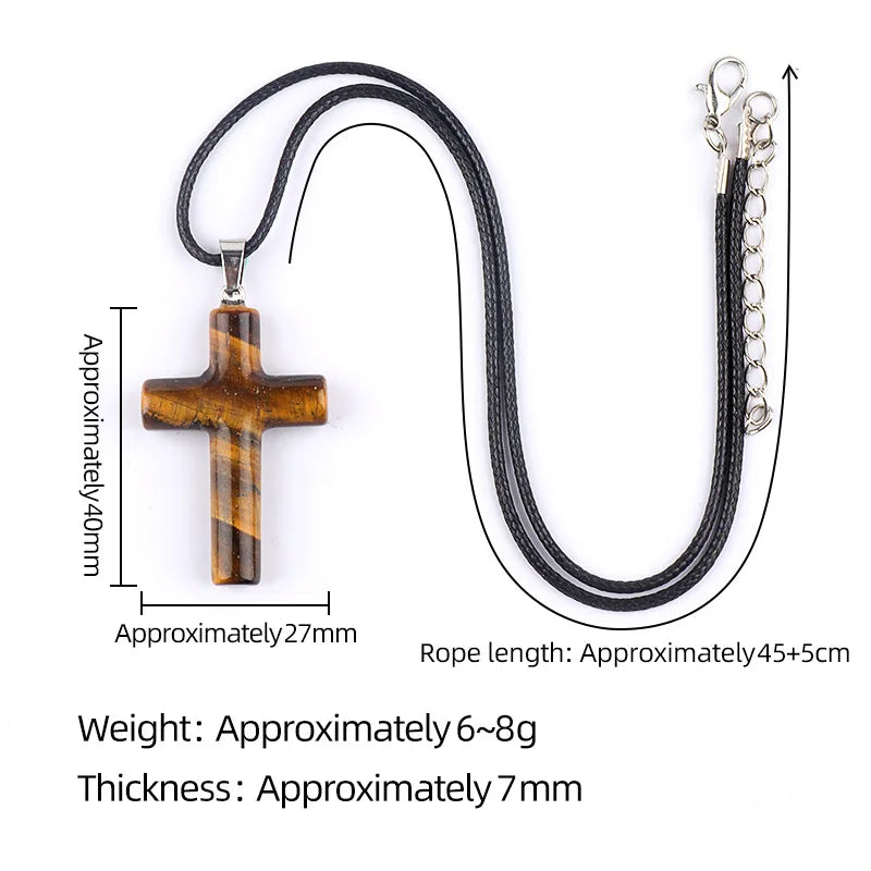 Handmade Craved Cross Gemstone Pendant Necklace for Women Men Healing Chakra 27x40MM Crystal Charms Choker Jewelry