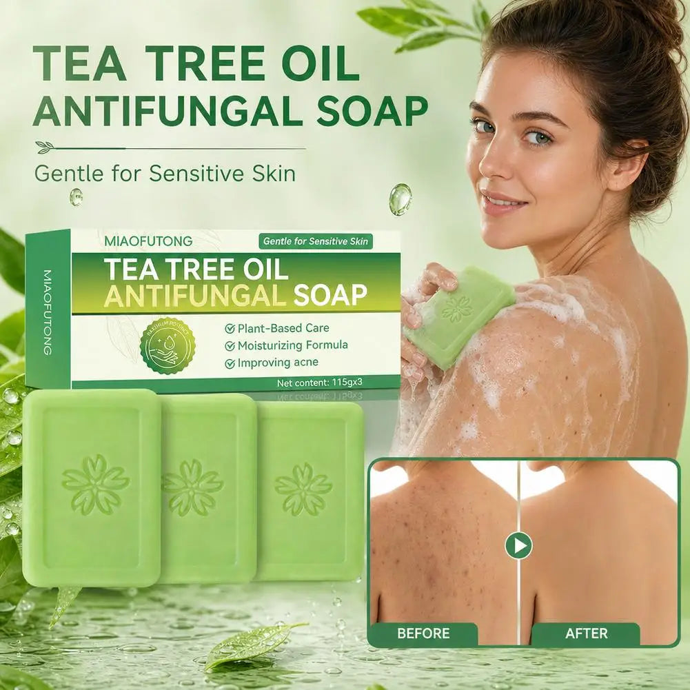 3PCS Tea Tree Oil Soap Acne Clearing Bar Natural Plant Deep Cleansing Bar Body Face Wash For Oily Acne-Prone Sensitive Skin Care