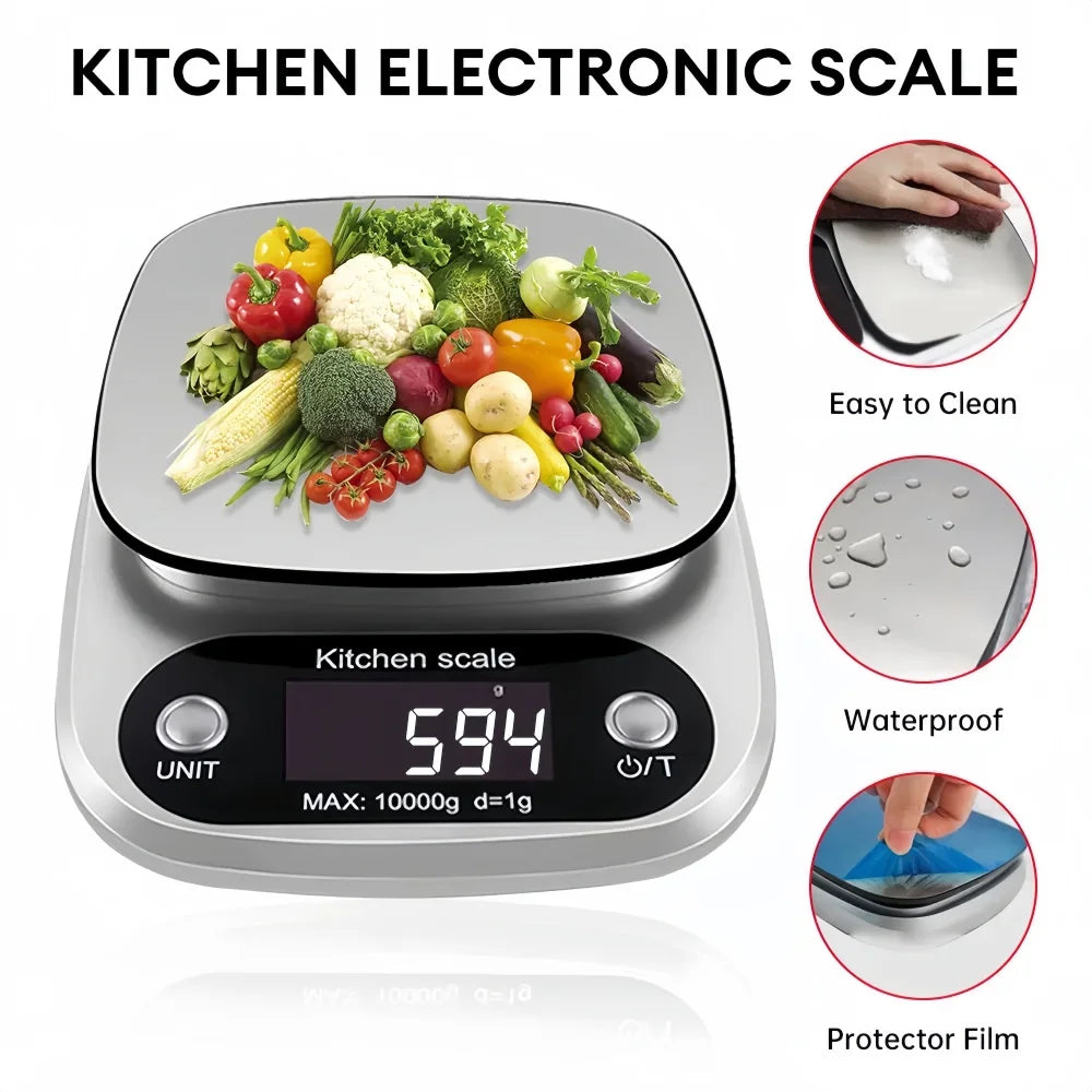 Báscula de cocina digital de 10 kg/1 g, de alta precisión, con pantalla LCD, para alimentos, joyería, café, repostería, portátil, herramientas de cocina de alta calidad