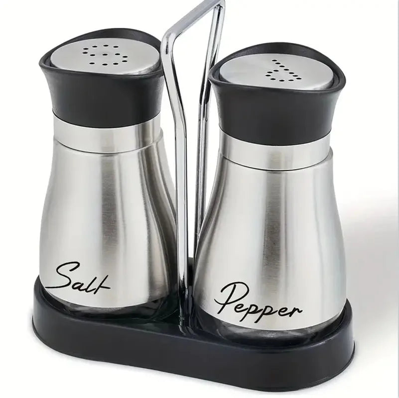 Botella de cristal para especias de cocina, juego de 2 molinillos de sal y pimienta recargables ajustables con estante, dispensador de especias con orificios para verter
